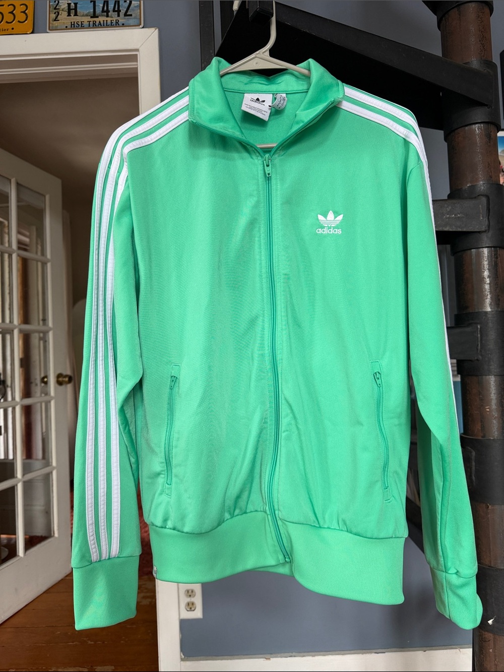 adidas Mint Green Track Jacket with White Stripes